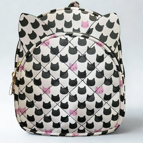 Pink and Black Cat Print Convertible Mini Backpack - Picture 1 of 3